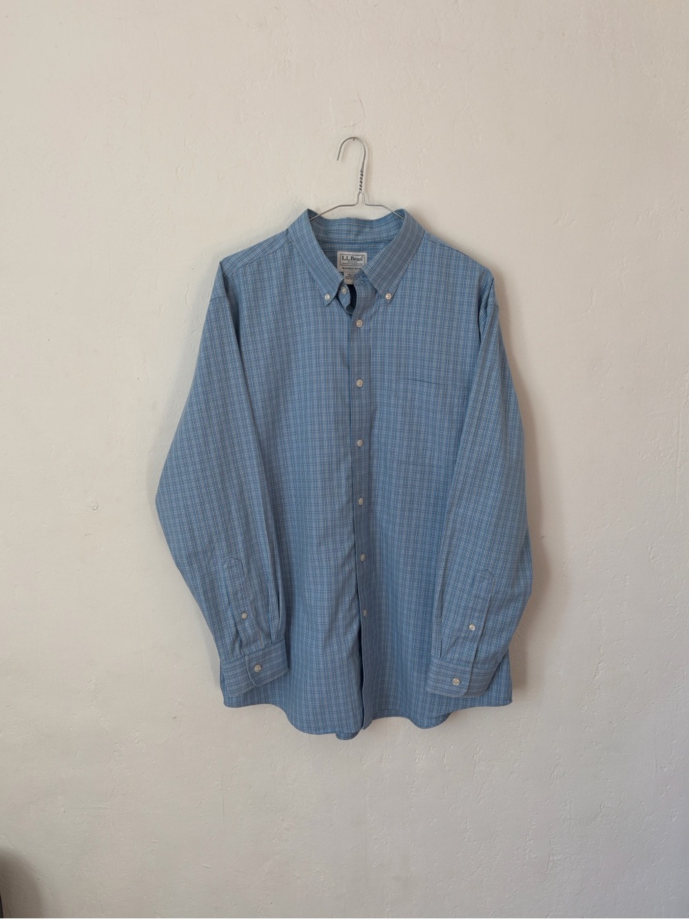 LL Bean Slightly Fitted Baby Blue Plaid Oxford Men’s 16.5 33